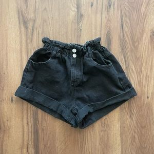Princess Polly Jagger Denim Paper Bag Shorts in black US size 4
